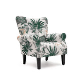 YOLENY Mid Century Wingback Arm Chair,Modern Upholstered Fabric High Back Accent Chair with Wood Legs,Upholstered Single Sofa Club Chair for Living Room, Bedroom, Home Office, Green Leaves YOLENY