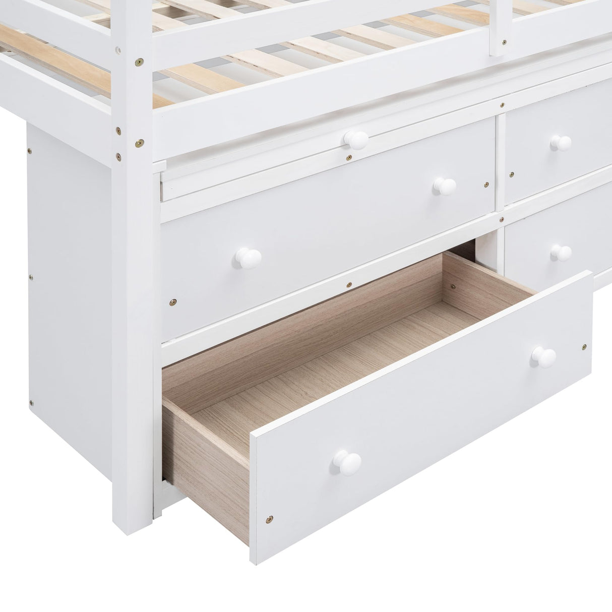 Full size Low Loft Bed with Storage, Full Size Loft Bed with Portable Desk & 4 Drawers, Wood Full Loft Bed Frame with Shelves, Modern Farmhouse Junior Loft Bed for Kids Boys Girls, White Harper & Bright Designs