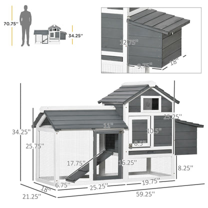 PawHut 59" Small Wooden Chicken Coop Hen House Poultry Cage for Outdoor Backyard with 2 Doors, Nesting Box and Removable Tray, White - WoodArtSupply