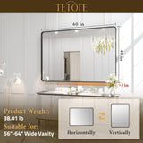 TETOTE 60 x 40 Inch Brushed Gold Frame Mirror, Brass Bathroom Vanity Mirror for Wall, Modern Rectangle Round Corner Matte Framed Mirror (Horizontal/Vertical) TETOTE