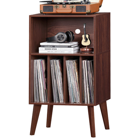 Lerliuo Record Player Stand, Walnut Turntable Stand Holds up to 160 Albums, Mid-Century Vinyl Storage Cabinet Table with Solid Wood Legs, Record Player Holder Dispaly Shelf for Bedroom Living Room Lerliuo