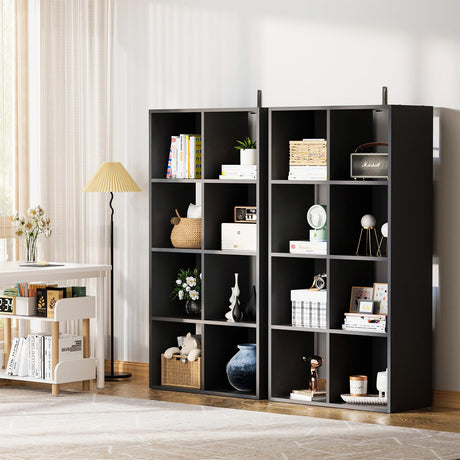 COMHOMA 8 Wood Cube Storage Organizer with Open Back and Removable Back Panels, 11In Black Cube Storage Bookshelf, Cubicle Shelf Bookcase for Home Office Bedroom Living Room, Vertical or Horizontal COMHOMA
