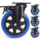 6 Inch Caster Wheels 2800lbs, Hands-Free A/B Brake Locking Casters, Heavy Duty Casters Set of 4, Silent Polyurethane Plate Castor Wheels for Cart, Furniture, Workbench(2 Hardware Kits Included) ENYKE