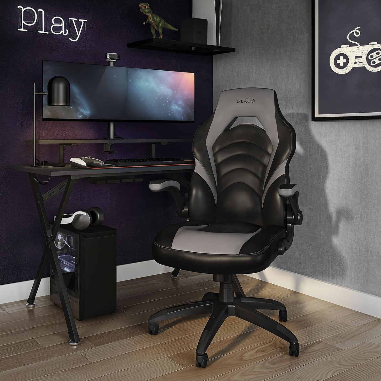 STAPLES Emerge Vortex Bonded Leather Ergonomic Gaming Chair with Lumbar Support, High Back and Adjustable Tilt Lock STAPLES