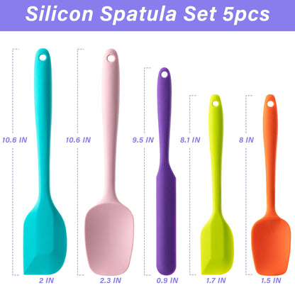 Silicone Spatula Set, 5 Piece Food Grade Rubber Spatulas for Baking, Cooking, and Mixing High Heat Resistant Non Stick Dishwasher Safe BPA-Free (Multicolor)