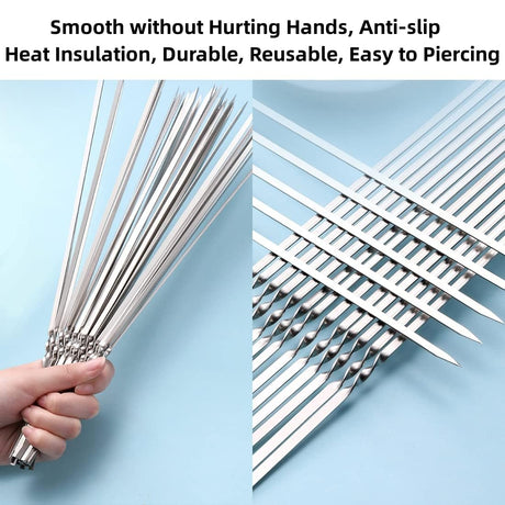 WILLBBQ 304 Stainless Steel 13.2" Long Flat Barbecue Skewers,20PCS/40PCS BBQ Kebab Skewers with Portable Metal Storage Tube,Reusable for Grilling Barbecue Kitchen Party and Outdoor Cooking (40PCS) WILLBBQ
