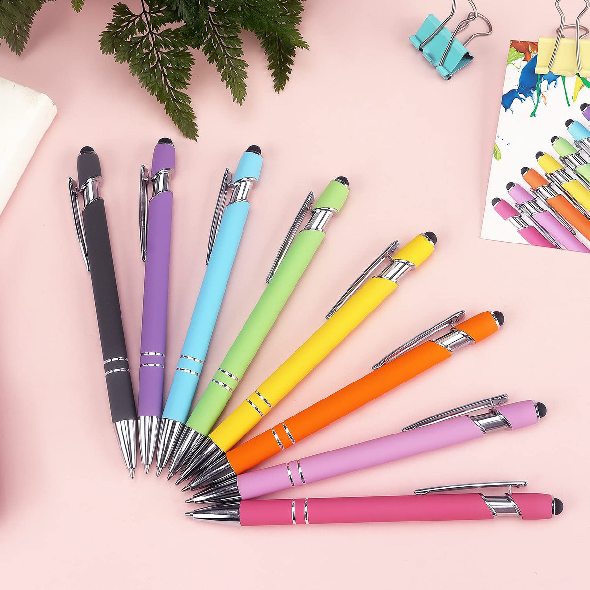 Bribobo 8 Pack Ballpoint Pen 2-in-1 Stylus Retractable Ballpoint Pen with Stylus tip, Metal Stylus Pen for Touch Screens, 1.0 mm Black Ink(Mixed Color) Bribobo