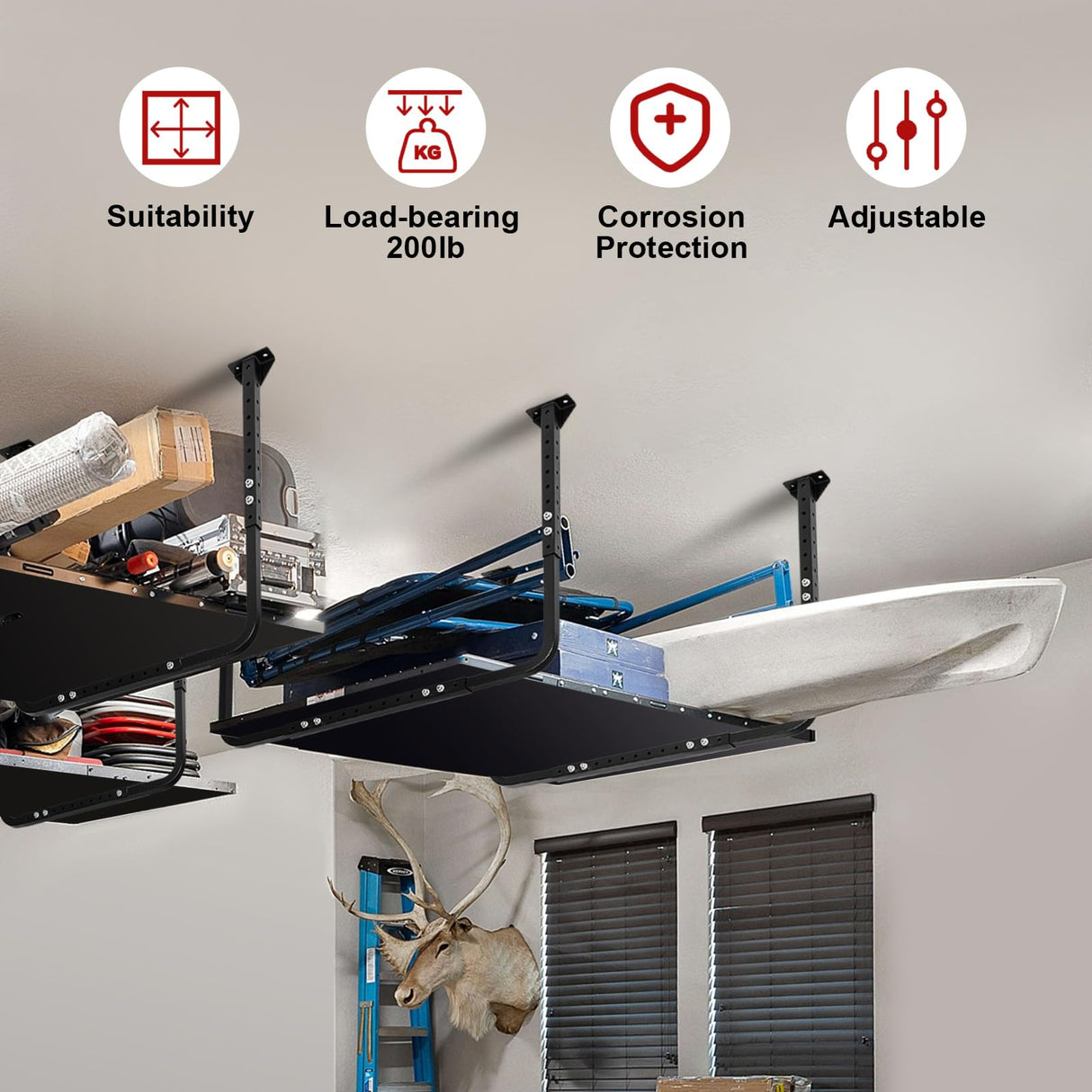 Colinktool Adjustable Garage Ceiling Storage Racks, Garage Overhead Storage Bracket,Ceiling Mounted Heavy-duty Garage Storage Shelves,33 in. x 34 in,200lbs Weight Capacity Colinktool