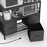 NAIYUFA Kitchen Bakers Rack with Power Outlet,5-Tier Free Standing Kitchen Storage Shelf Bakers Rack with Baskets,Industrial Microwave Oven Stand,Metal Kitchen Rack Organizer with Hooks(Black) NAIYUFA