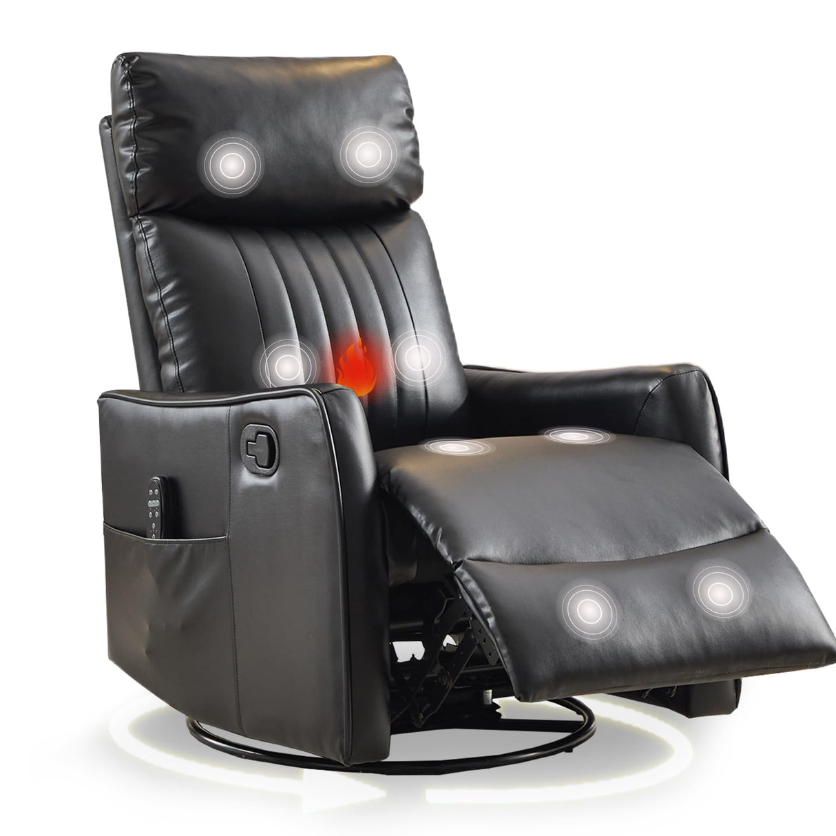 cinkehome Heated Massage Swivel Rocker Recliner Chair for Nursery - Small Space Reclining Chair with Lumbar Support, 360° Swivel & Gentle Rocking, Ergonomic High Back Faux Leather Black cinkehome