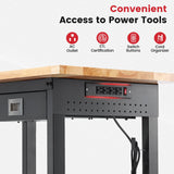 ENJOYWOOD Workbench for Garage with Drawers 48 x 24 Inch Rubberwood Tabletop Work Table with Pegboard, Power Outlets Adjustable Height Work Bench for Woodworking Shop, Home, Office ENJOYWOOD