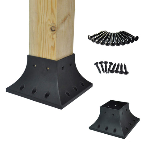 PNP114040 Myard 4x4 Post Base Cover (Actual 3.5x3.5 Inches) Post Skirt Flange with Stainless Steel Screws, Post Bracket for Deck Porch Handrail Railing Support Trim Post Anchor (Qty 2, Black) Myard