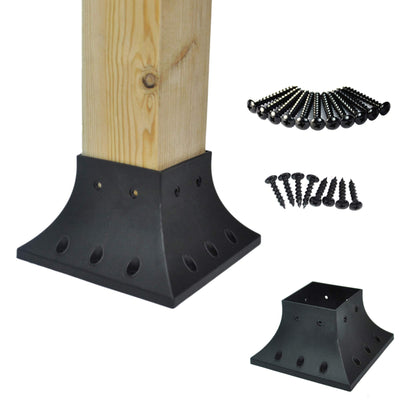 PNP114040 Myard 4x4 Post Base Cover (Actual 3.5x3.5 Inches) Post Skirt Flange with Stainless Steel Screws, Post Bracket for Deck Porch Handrail Railing Support Trim Post Anchor (Qty 2, Black)