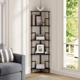 MAHANCRIS 52.8" Corner Shelf, 5-Tier Industrial Corner Bookshelf with Metal Frame, Small Plant Stand, Display Shelf for Living Room, Bedroom, Home Office, Small Spaces, Black CSBK5501 MAHANCRIS