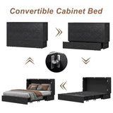 Keloyid Solid Wood Murphy Bed Cabinet：Queen Size Murphy Bed with USB Charging Station and Large Storage Drawer for Home，Optimize Sleeping Space（Mattress Not Included） Retro Brown Black-21 Keloyid