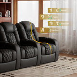 Weilianda Home Theater Seating, Top Grain Leather Zero Gravity Movie Seats Recliner Sofa, Reclining Gaming Couch with Power Lumbar 7 Colors Ambient Lighting USB C Charge Row of 4 Black Weilianda