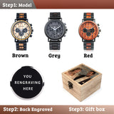 BOBO BIRD Wooden Mens Watches Wood & Stainless Steel Combined Chronograph Military Quartz Casual Wristwatches (Custom) BOBO BIRD