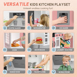 BIERUM Play Kitchen with Realistic Lights & Sounds, Wooden Kitchen Playset with 28 Pcs Toy Food & Cookware Accessories, Toy Kitchen with Plenty of Play Features, Idea Gift for Boys and Girls Ages 3+ BIERUM