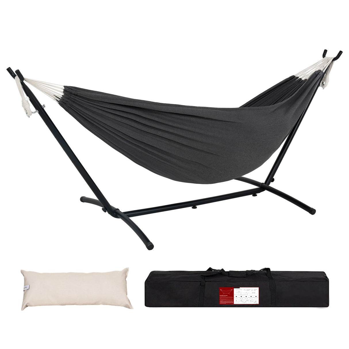 Lazy Daze Hammocks Double Hammock with 9ft Space-Saving Steel Stand Includes Portable Carrying Case, 450 Pounds Capacity (Dark Grey) Lazy Daze Hammocks