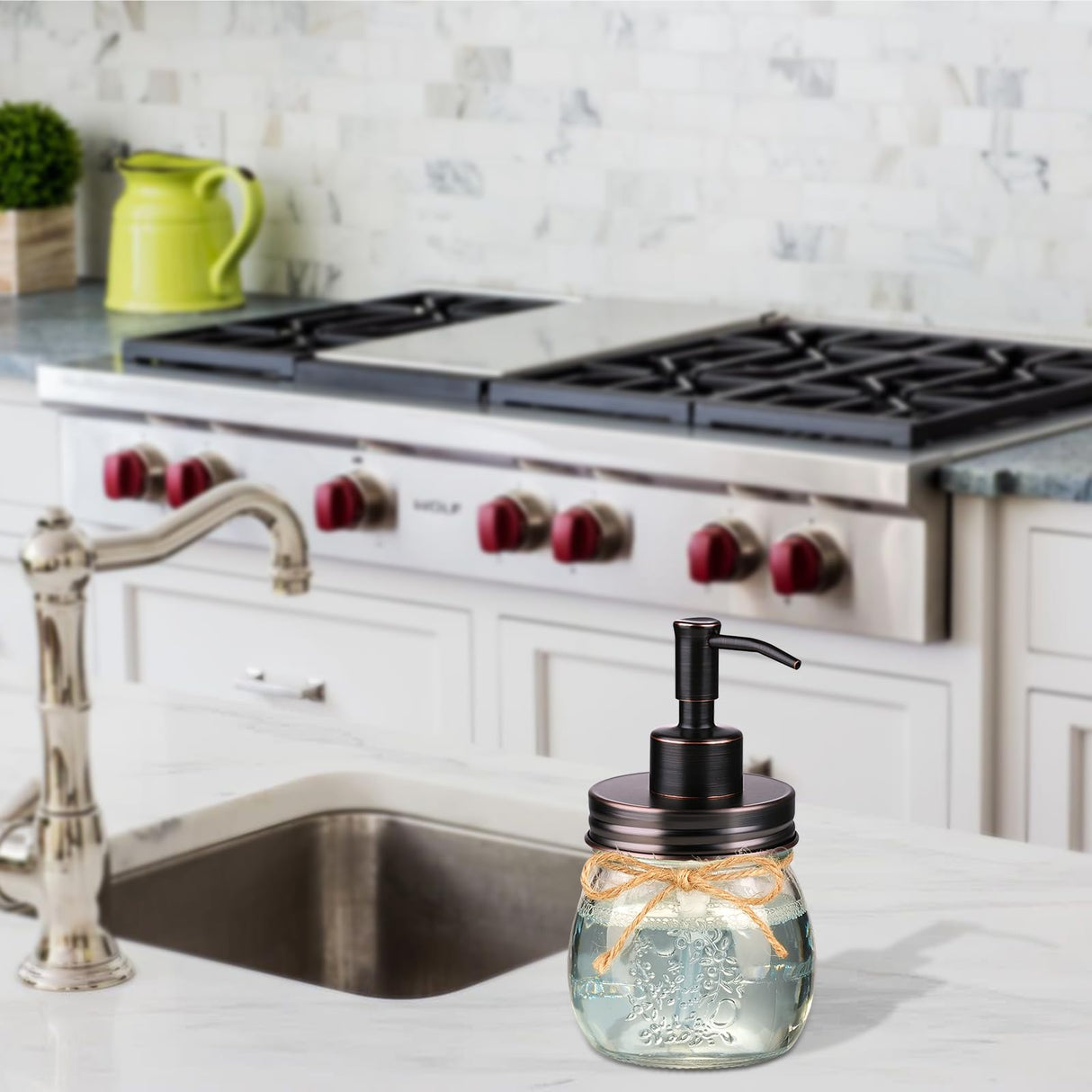 Amolliar 10 OZ Mason Jar Liquid Soap Dispenser, Stainless Steel Pump & Lid, Cute Farmhouse Decor for Kitchen, Bathroom, Refillable Hand Soap Dispenser, Lotion Soap Dispenser, Dish Soap, ORB 1 Pack Amolliar