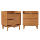 Walker Edison Mid-Century Modern 2-Drawer Solid Wood Nightstand, 20 Inch, Set of 2, Caramel Walker Edison