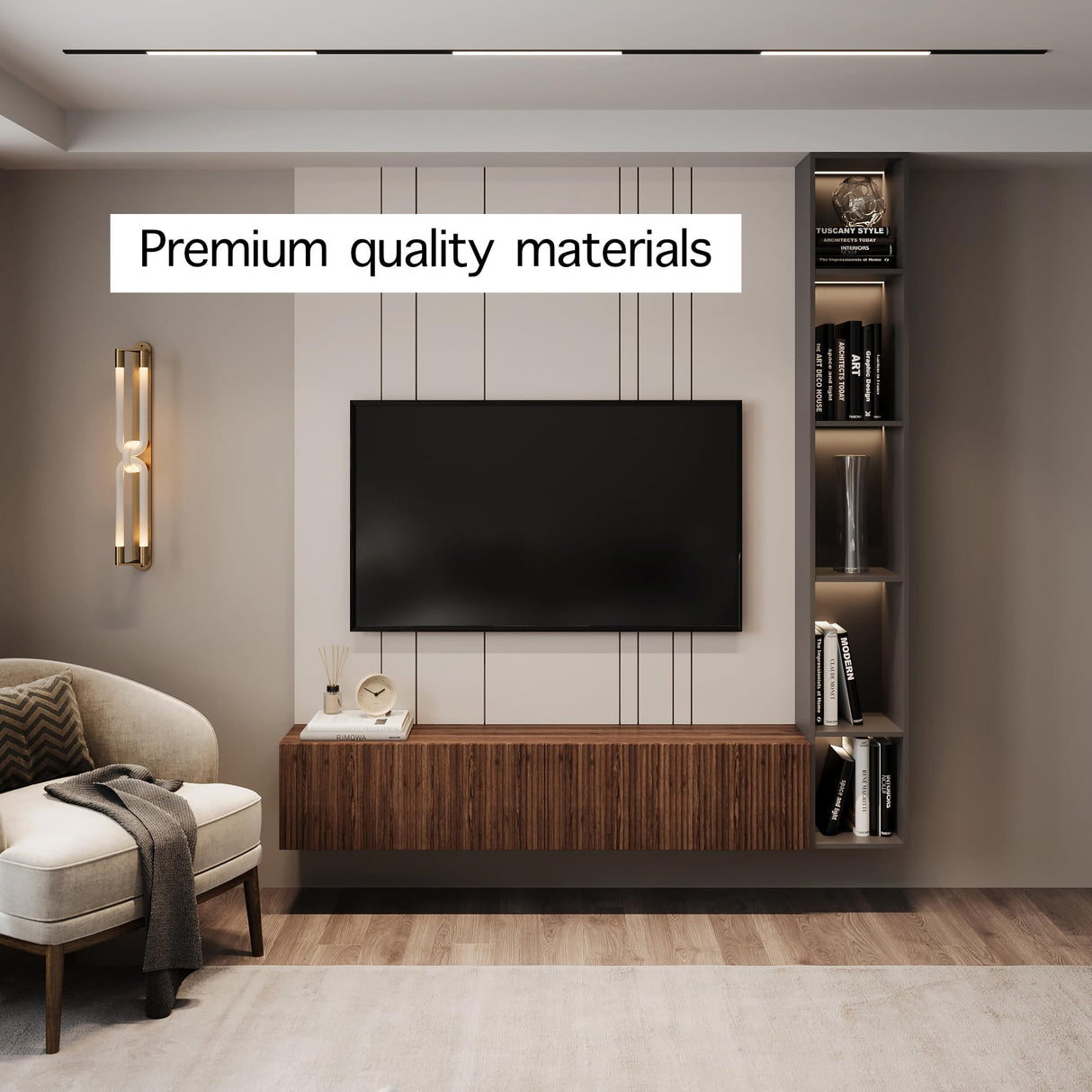 Living Skog Floating TV Stand Wall Mounted for Living Room and Bedroom, Media Console Table, Entertainment Center with Storage and Drawers Fits TV 50 55 60 65 inch Cabinet (Brown, 59 inch) Living Skog