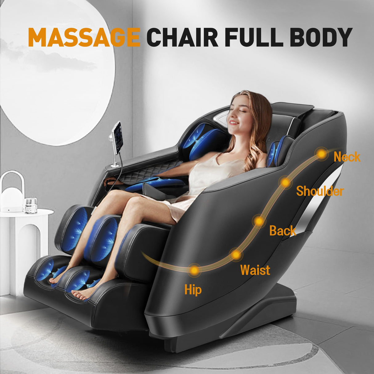 Redcamp Massage Chair Full Body: with 8-Point Fixed Nodes, Zero Gravity, Waist & Leg Heating, Airbag Massage, Bluetooth Music, LED Remote, Foot Rollers, Auto Programs, Adjustable Calf Redcamp