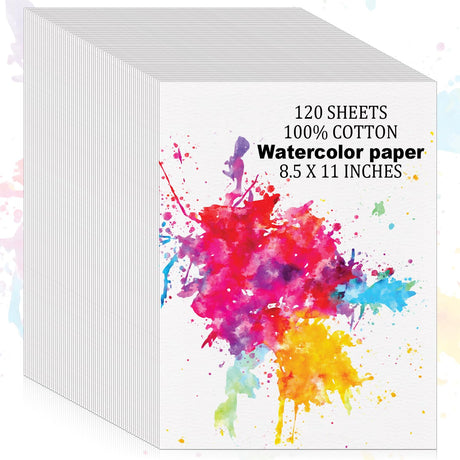 Augacage 120 Sheets 100% Cotton Watercolor Paper Bulk, 8.5" x 11" 140lb/300 GSM Cold Press Water Color Paper White Paint Paper Suitable for Kids Adult Watercolor Drawing Augacage