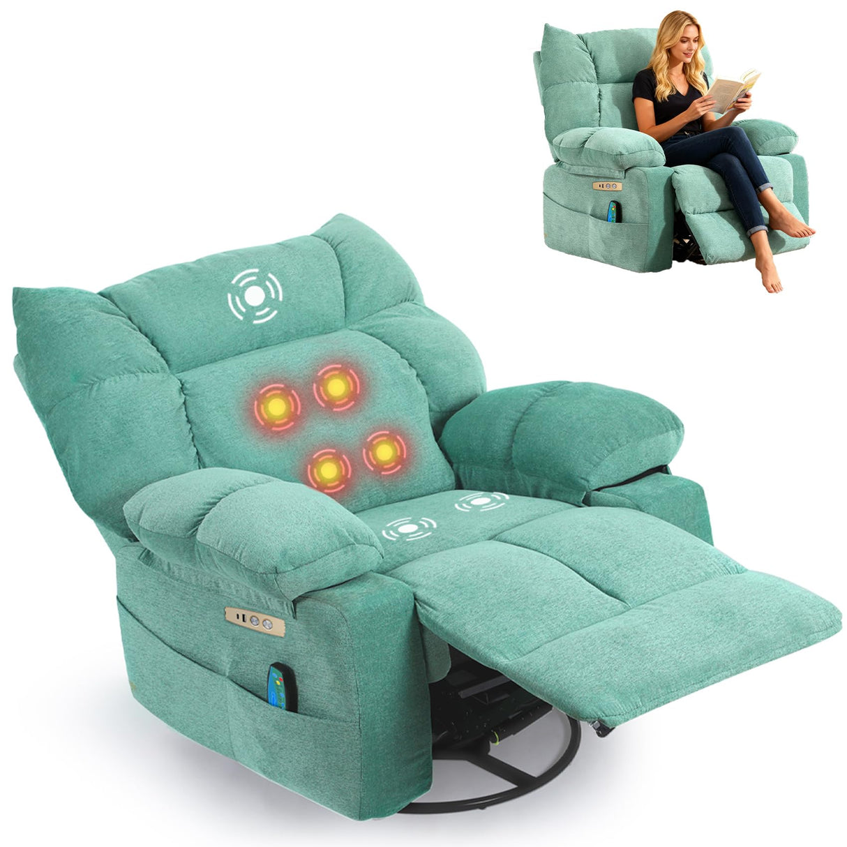 DYHOME Rocking Recliner Chair, Green Swivel Massage Rocker Recliner Chair with Heated, Electric Recliner Chairs for Adults, Modern Lazy Boy Single Lounge Sofa for Living Room,Bedroom, Nursery DYHOME