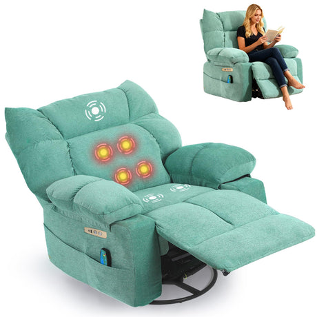 DYHOME Rocking Recliner Chair, Green Swivel Massage Rocker Recliner Chair with Heated, Electric Recliner Chairs for Adults, Modern Lazy Boy Single Lounge Sofa for Living Room,Bedroom, Nursery DYHOME
