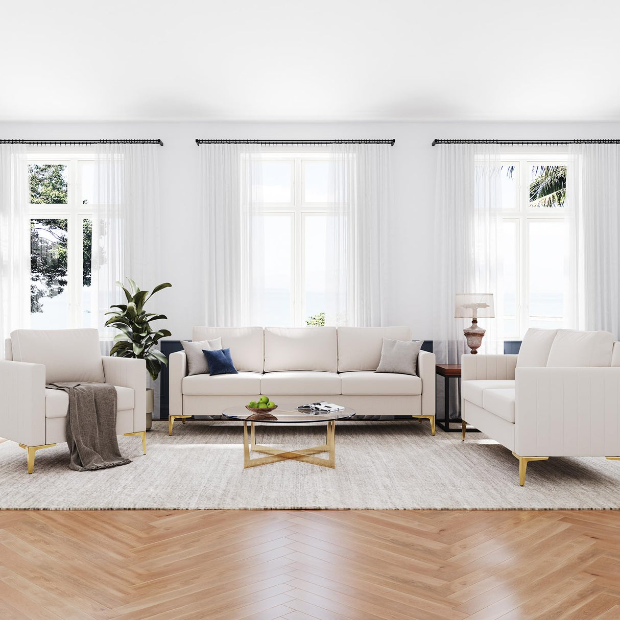 Avenco Loveseat Sofa, Modern Sofa Coach, 67'' Width Sofa with Extra Deep Seats, Couch for Living Room, Apartment, Room Office, Ivory Avenco