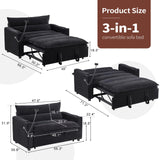 HAOMARKETS 3-in-1 Convertible Loveseat Sleeper Futon Sofa Bed with Cup Holders, 2-Seat Pull Out Couch, Phone Holder and USB Port, Corduroy 3-Level Adjustable Backrest Couches for Living Room, Black HAOMARKETS