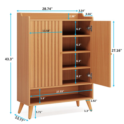 Tribesigns Shoe Cabinet with Doors, Entryway Shoe Storage Cabinet with Adjustable Shelves and Open Shelf, Wooden Hidden Shoe Organizer Cabinet