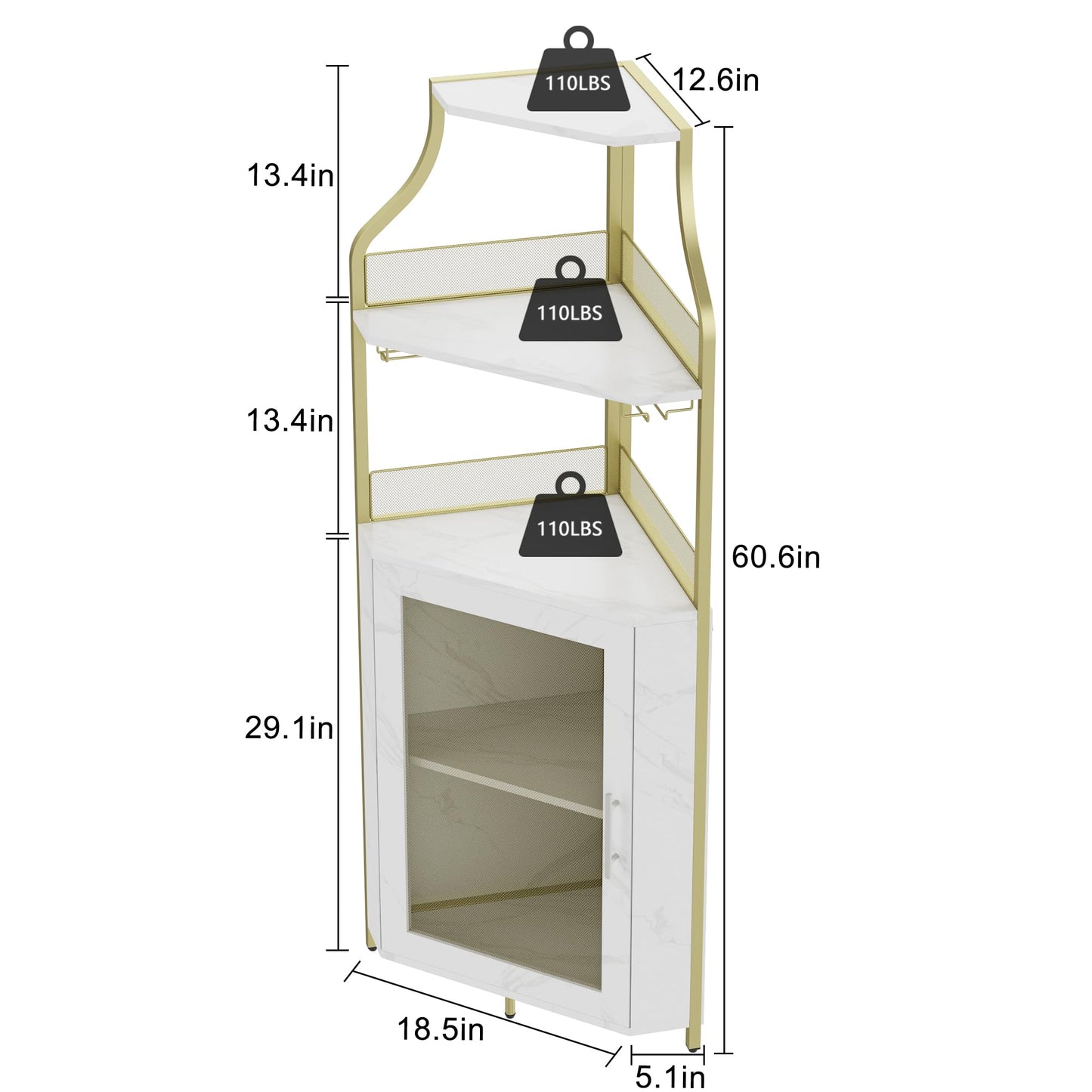 IDEALHOUSE Corner Bar Cabinet, Wine Bar Cabinet with Large Storage Space and Detachable Wine Rack, Wine Cabinets with Glass Holder and Mesh Door for Dining Room, Living Room, Kitchen(Gold)