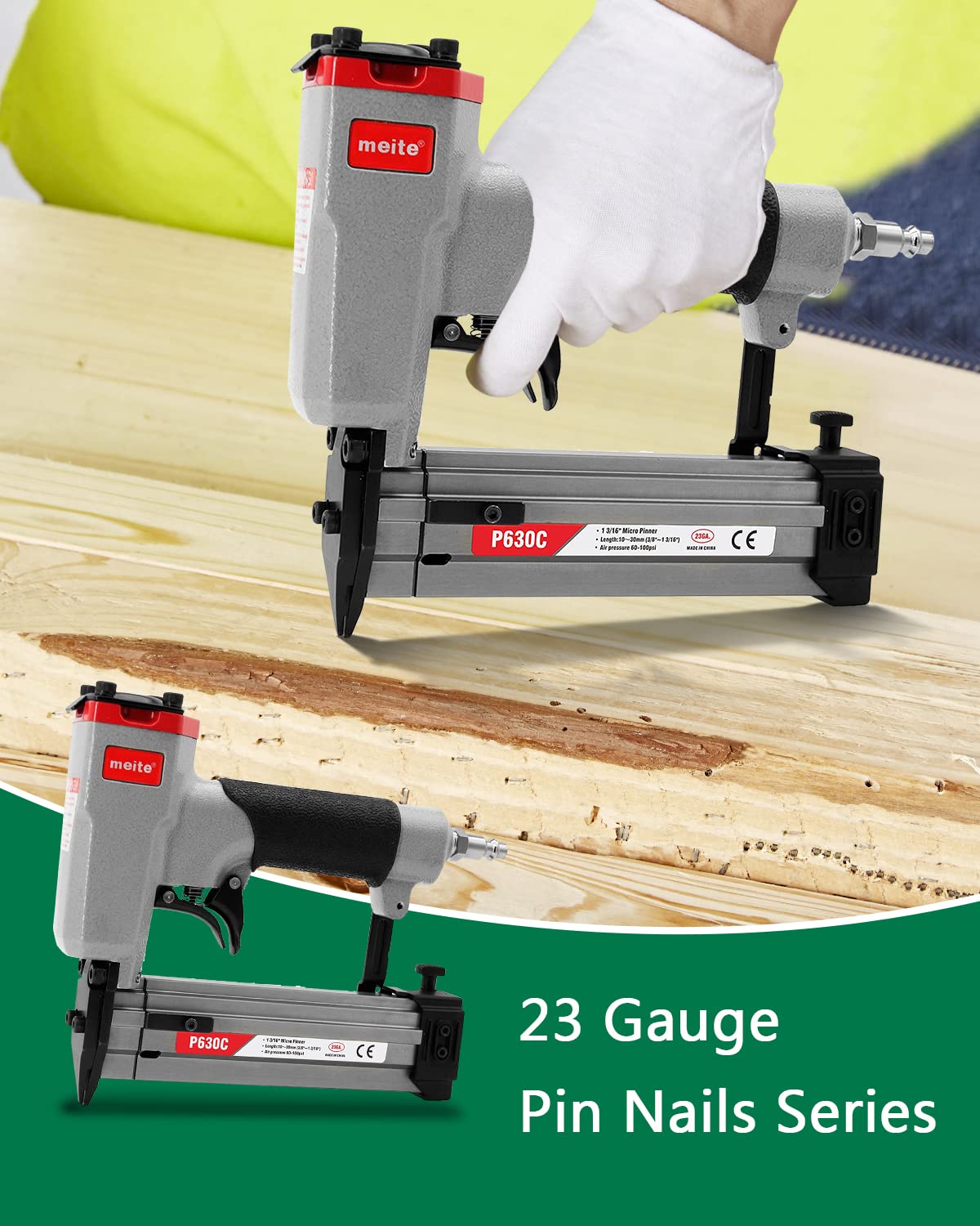 meite 23 Gauge Pin Nails, 1-3/16-Inch Micro Headless Pins for Pin Nailer - Copper Plated Pins Nails for Nail Gun, Ideal for Fine Woodworking and Trim Work (10,000 PCS) meite