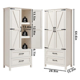 Alaxgumrol Kitchen Pantry Storage Cabinet, Food Pantry Cabinet with 2 Drawers & Adjustable Shelves & Barn Doors, Farmhouse Wood Pantry for Kitchen, Dining Room, Living Room, Bathroom, White Alaxgumrol