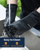 GEEKHOM BBQ Gloves, Grilling Gloves Heat Resistant Oven Gloves, Kitchen Silicone Oven Mitts, Long Waterproof Non-Slip Pot Holder for Barbecue, Cooking, Baking (Black) GEEKHOM