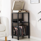 TUTOTAK Record Player Stand with Storage Up to 100 Albums,Record Storage Table,3 Tier End Table,Side Table for Living Room, Bedroom, Black TB01BK075 TUTOTAK