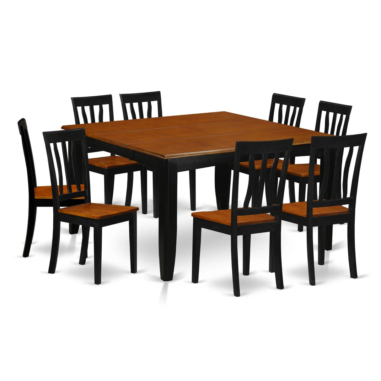East West Furniture PFAN9-BCH-W 9 Piece Dining Set Includes a Square Dining Table with Butterfly Leaf and 8 Kitchen Chairs, 54x54 Inch, Black & Cherry East West Furniture