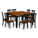 East West Furniture PFAN9-BCH-W 9 Piece Dining Set Includes a Square Dining Table with Butterfly Leaf and 8 Kitchen Chairs, 54x54 Inch, Black & Cherry East West Furniture