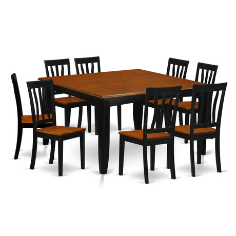 East West Furniture PFAN9-BCH-W 9 Piece Dining Set Includes a Square Dining Table with Butterfly Leaf and 8 Kitchen Chairs, 54x54 Inch, Black & Cherry East West Furniture