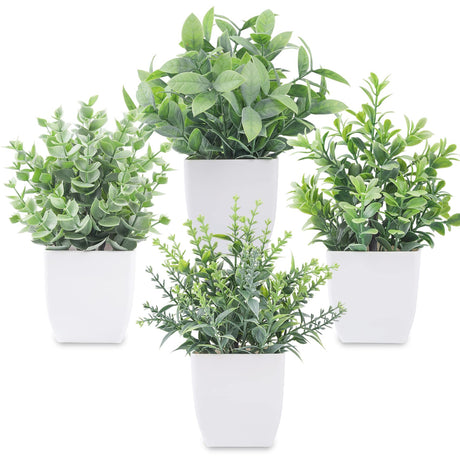 Der Rose 4 Pack Fake Plants Mini Artificial Greenery Potted Plants for Home Decor Indoor Office Table Room Farmhouse Der Rose