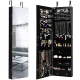 Giantex Wall Door Mounted Jewelry Armoire Cabinet with 47.5" H Full Length Mirror, 2 LEDs Lockable Jewelry Organizer Box with Bracelet Rod, 2 Drawers, Large Storage Capacity (Black) Giantex