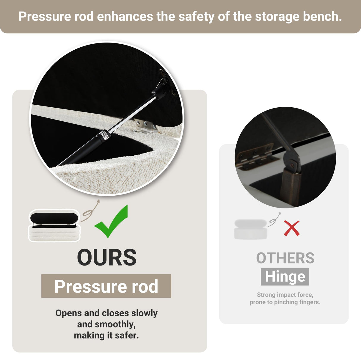 Busaurus Storage Ottoman Bench 49.2 Inch Upholstered Fabric Storage Bench for Bedroom End of Bed Aesthetic Large Oval Storage Ottoman for Living Room Entryway (Ivory) Busaurus