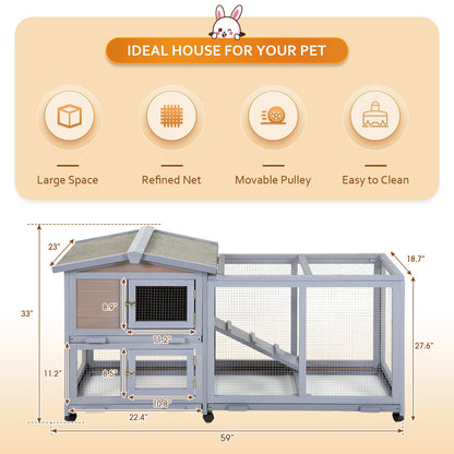 PayLessHere Rabbit Hutch Wooden Rabbit Cage Two Layers Chicken Coop Outdoor Indoor Bunny Cage Guinea Pig Cage Waterproof Roof Bunny Hutch with Casters and Tray