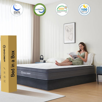 Gojef King Size Mattress, 12 Inch King Mattress, Hybrid Mattress in a Box with Independent Springs, Soft and Comfortable, Pressure Relief, CertiPUR-US Certified, Medium