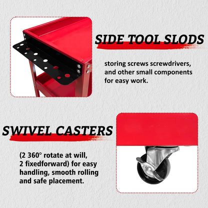YATOINTO Updated Rolling Tool Cart 330LBS Metal 3 Tier Rolling Cart Carts with Wheels Heavy Duty Utility Carts, Ergonomic Handle Rolling Mechanic Tool Cart Storage Organizer for Warehouse Garage