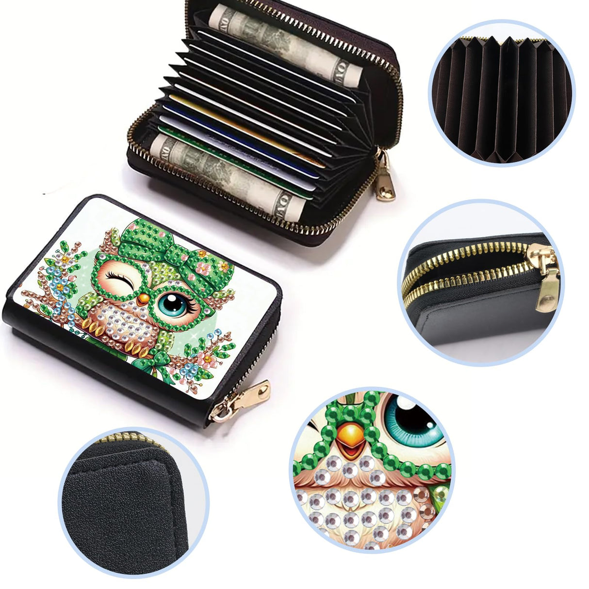 JISHSHAY Diamond Painting Credit Card Holder Owl Diamond Art Credit Card Wallet Animal Gem Art Wallet Animal Gem Painting Coin Purse Owl Mosaic Kits for Adults Billfold Embroidery Kit Billfold JISHSHAY