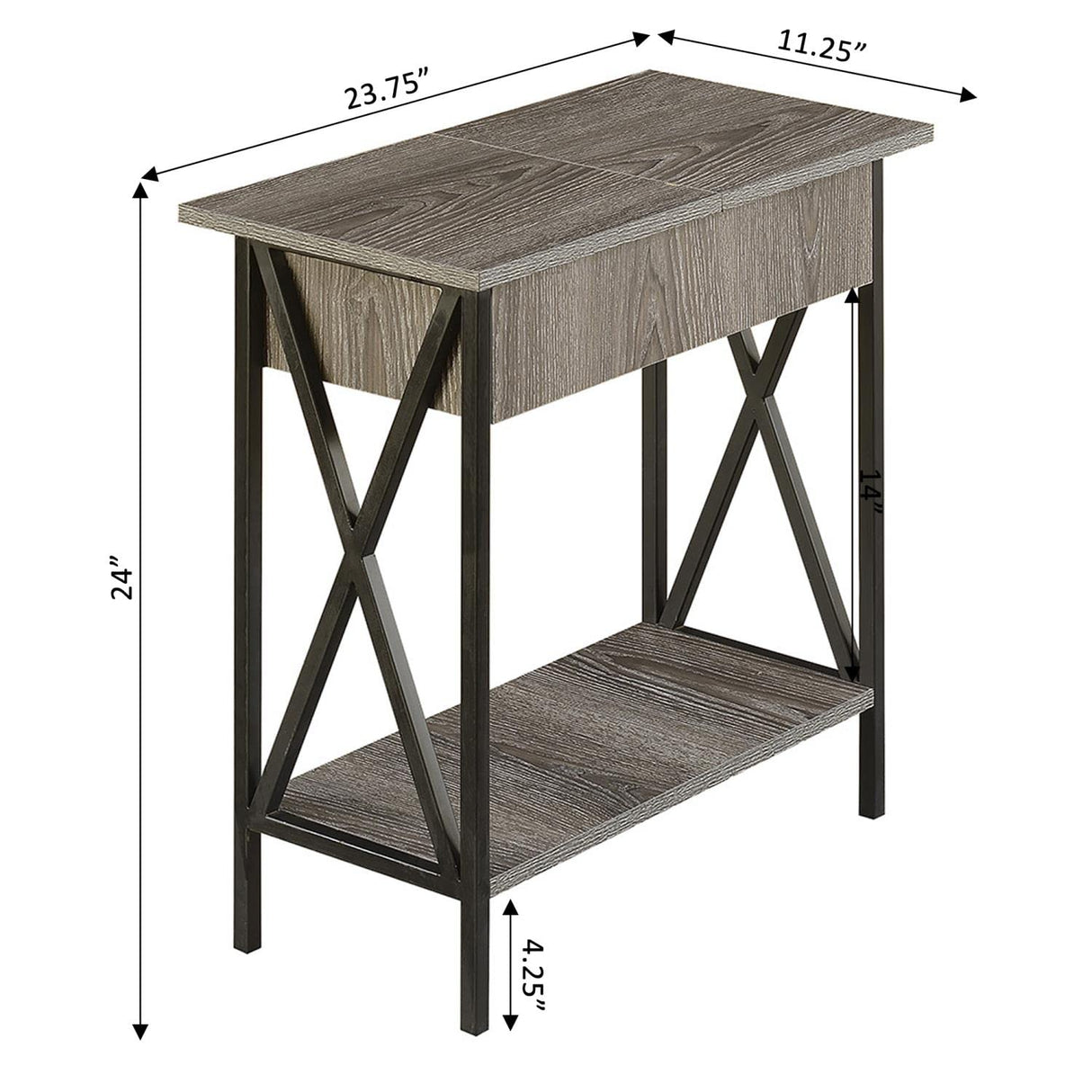 Convenience Concepts Tucson Flip Top End Table with Charging Station and Shelf, Weathered Gray Convenience Concepts