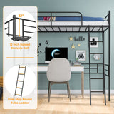 Giantex Metal Loft Bed Twin Size for Juniors & Adults, Loft Bed Frame with Ladder & Safety Guardrail, 61" Under-Bed Space, Space-Saving Twin Bed for Teens, No Box Spring Needed (Black) Giantex